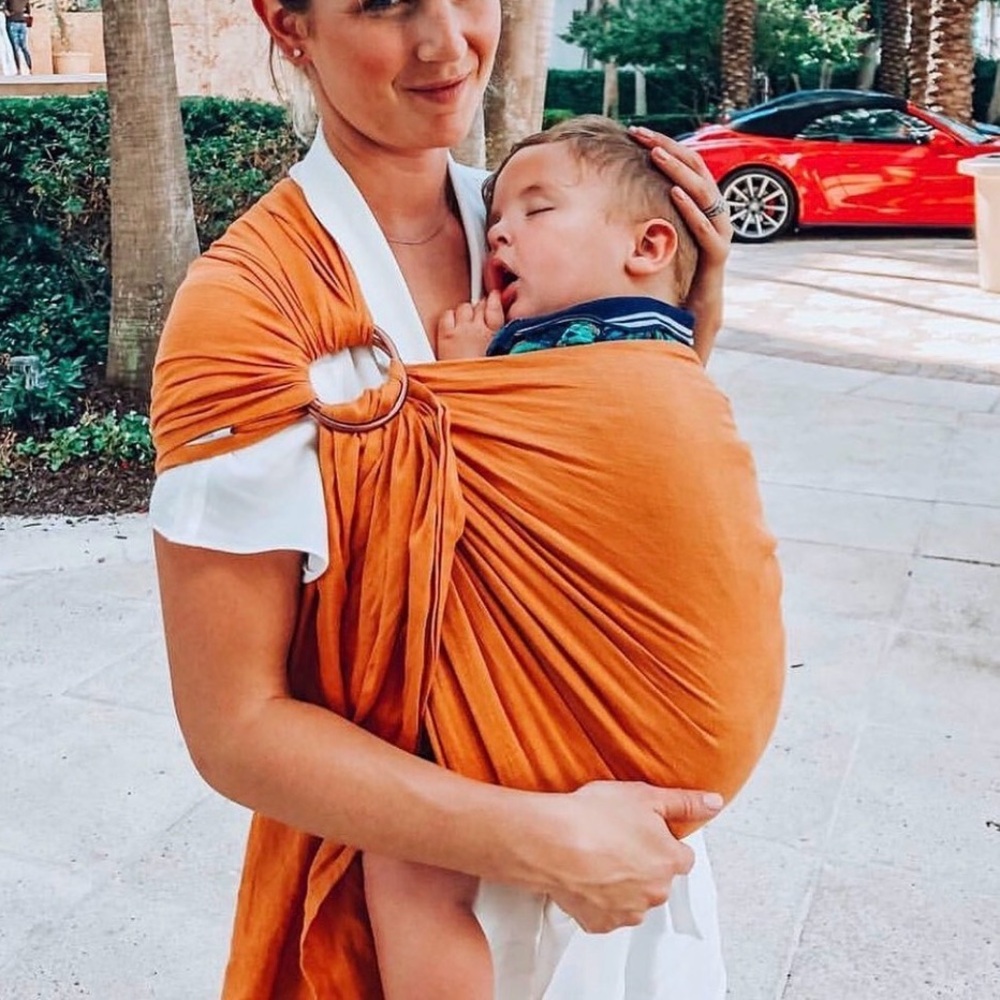 SOLD Junior foxes linen rust orange and copper baby ring sling (for 8 - 35 lbs)